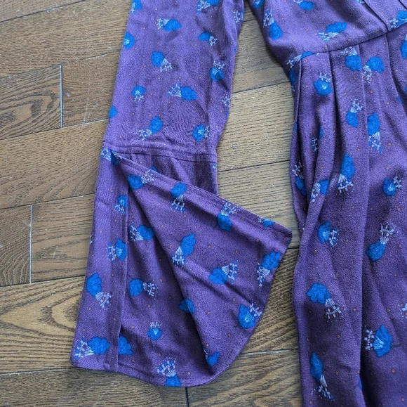 Free People Tegan Floral Purple Long Sleeve Keyhole Mini Dress Boho Hippie Fairy - Picture 7 of 16